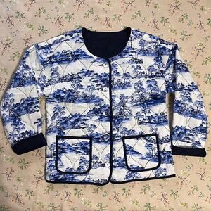 Quilted Jacket Reversible Floral Toile Blue Small / Medium Cozy Cottage Prairie